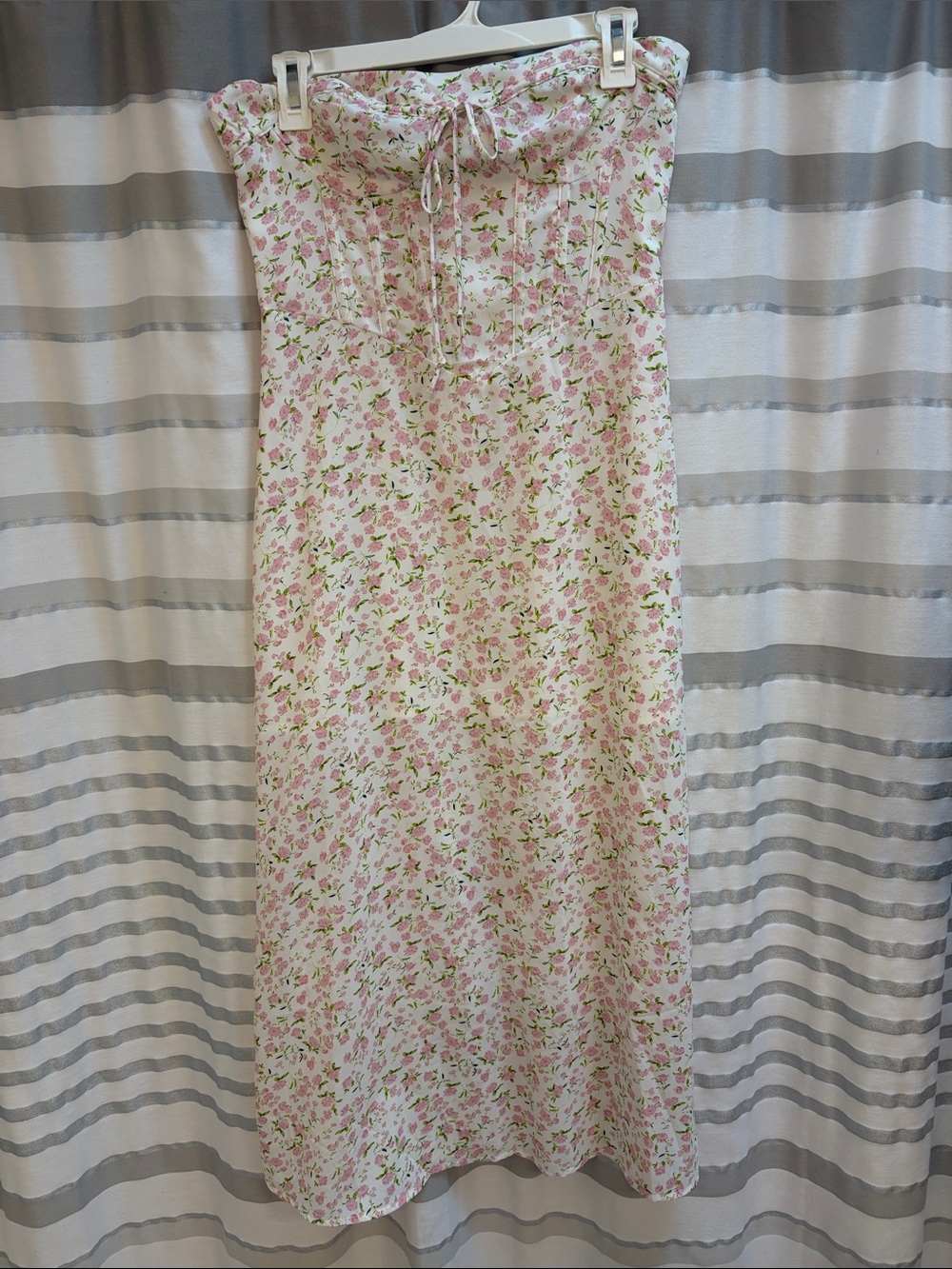 Floral Strapless Midi Dress - Pink Floral